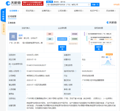 恒大新能源汽車斥資15億成立兩家新公司，全力推動信息咨詢業(yè)務布局